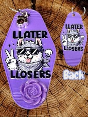 Keychain, handmade Gift, Purple 'Llater Llosers', DTF, Motel, Retro, Hotel Key